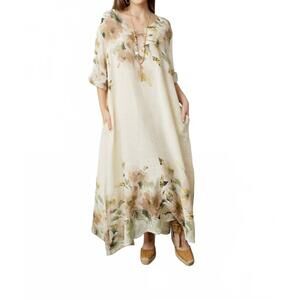 NEW PURO LINO westley floral print linen dress in beige